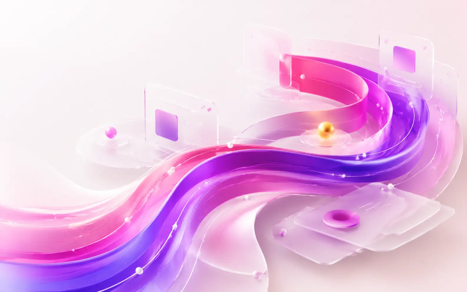 Abstract pink and violet pathways connecting digital touchpoints